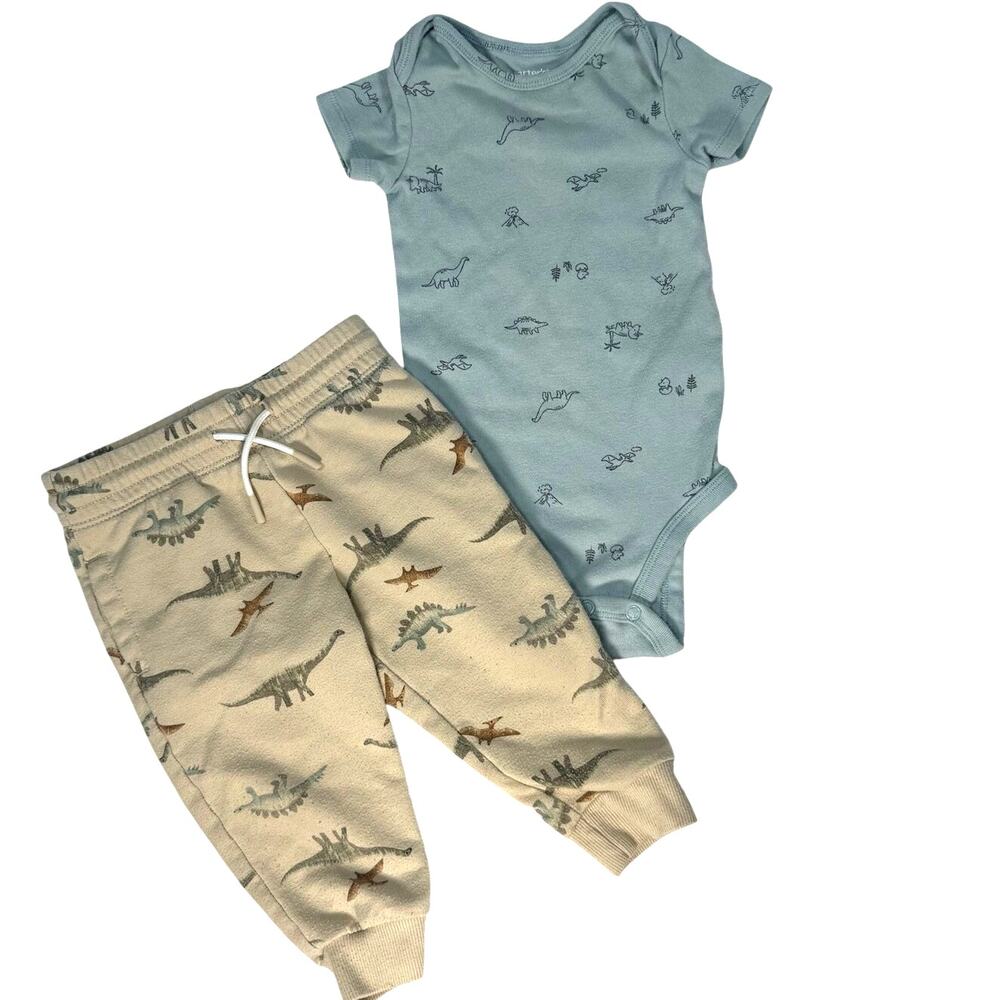 Carter’s Baby 12 Month Dinosaur Bodysuit & Pants Set Blue Tan